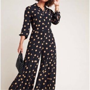 Anthropologie Loveland wide leg polka dot jumpsuit